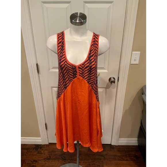 Free People Orange & Navy Blue Zebra Print Sleeveless Trapeze Dress  Size M - Picture 1 of 5